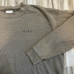 Vtg Nike Crewneck Sweatshirt Brown Spellout Embroidered Logo Men's XL Grunge Sk8